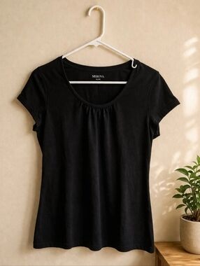Merona Black Scoop Neck Short Sleeve Stretch Tee Shirt Womens Large Soft